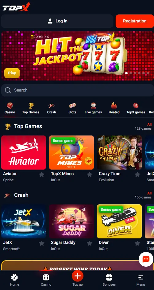 TopX mobile app interface TopX mobile app interface